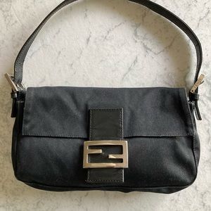 Vintage Authentic FENDI baguette bag black satin